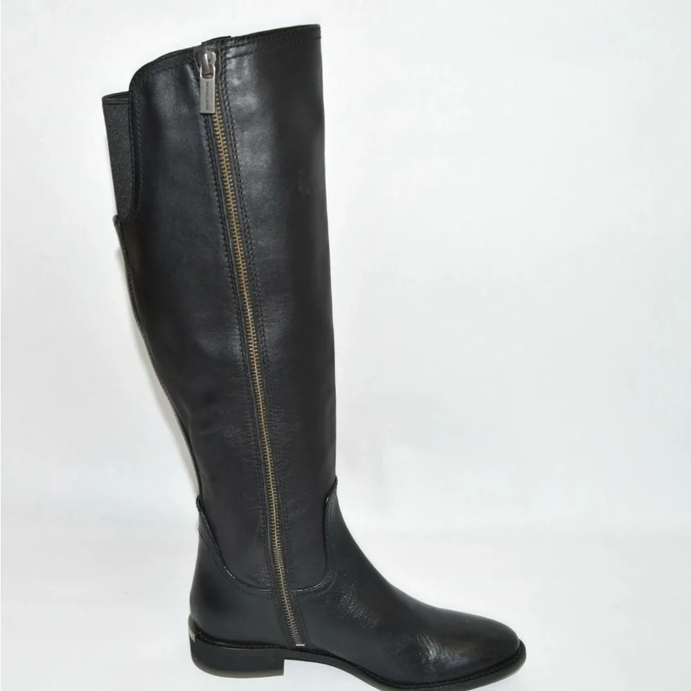 Michael Kors Dora Grommet Eyelets Tall Riding Boots Leather Equestrian Black